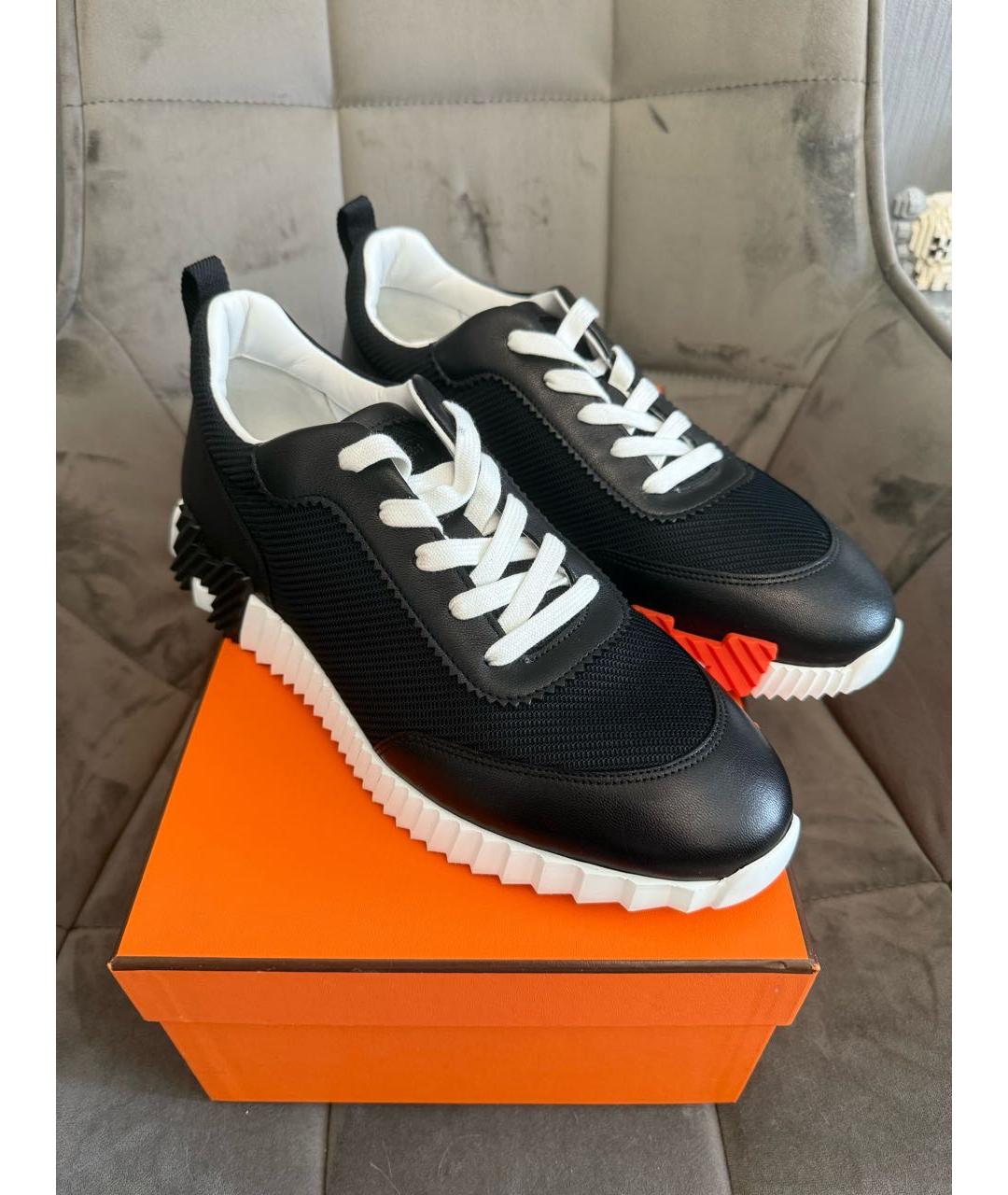HERMES Черные кожаные низкие кроссовки / кеды, фото 2