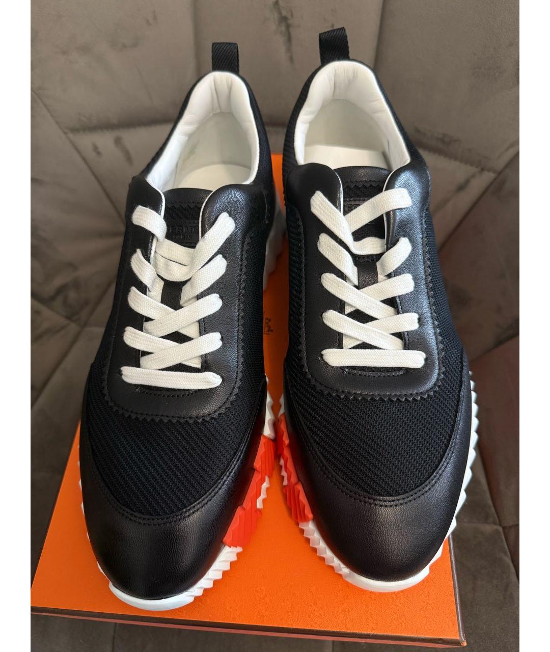 HERMES Черные кожаные низкие кроссовки / кеды, фото 3