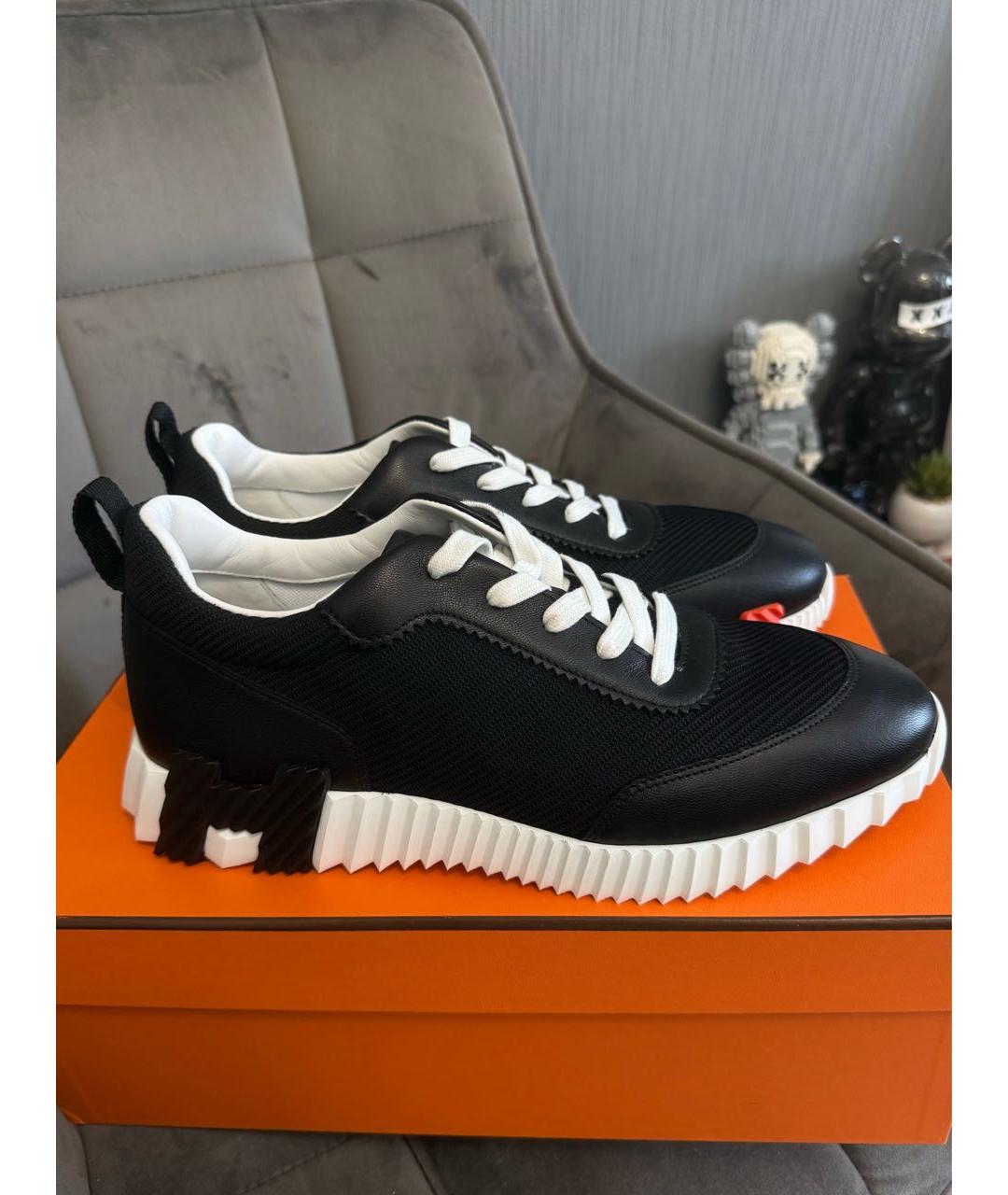 HERMES Черные кожаные низкие кроссовки / кеды, фото 4