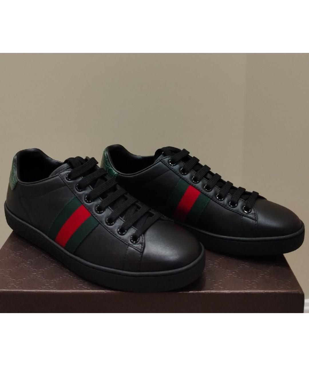 GUCCI Черные кожаные кроссовки, фото 6