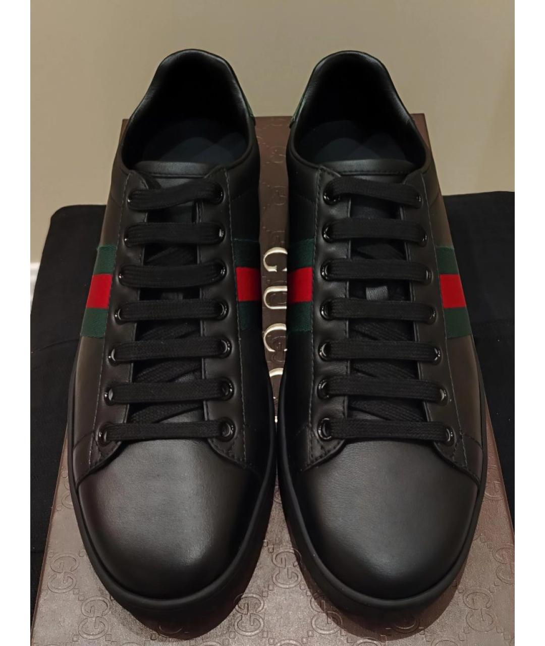 GUCCI Черные кожаные кроссовки, фото 2