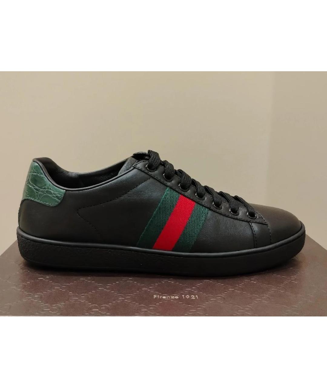 GUCCI Черные кожаные кроссовки, фото 7