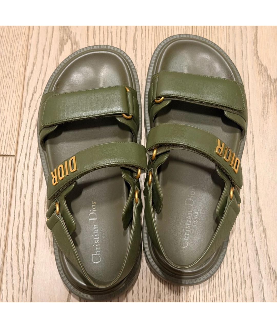 CHRISTIAN DIOR Хаки кожаные босоножки, фото 3