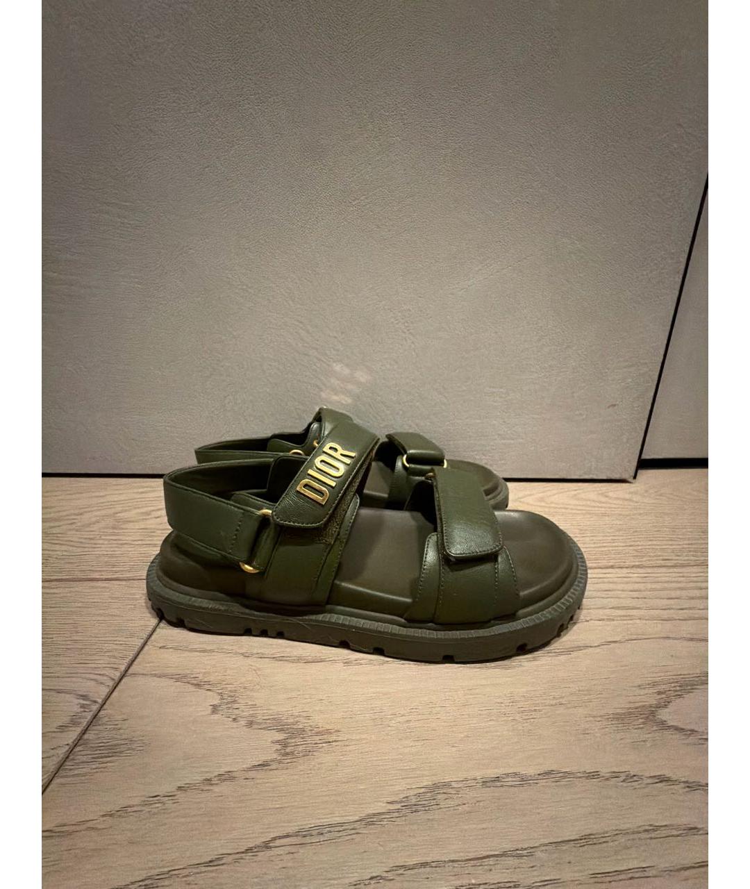 CHRISTIAN DIOR Хаки кожаные босоножки, фото 5