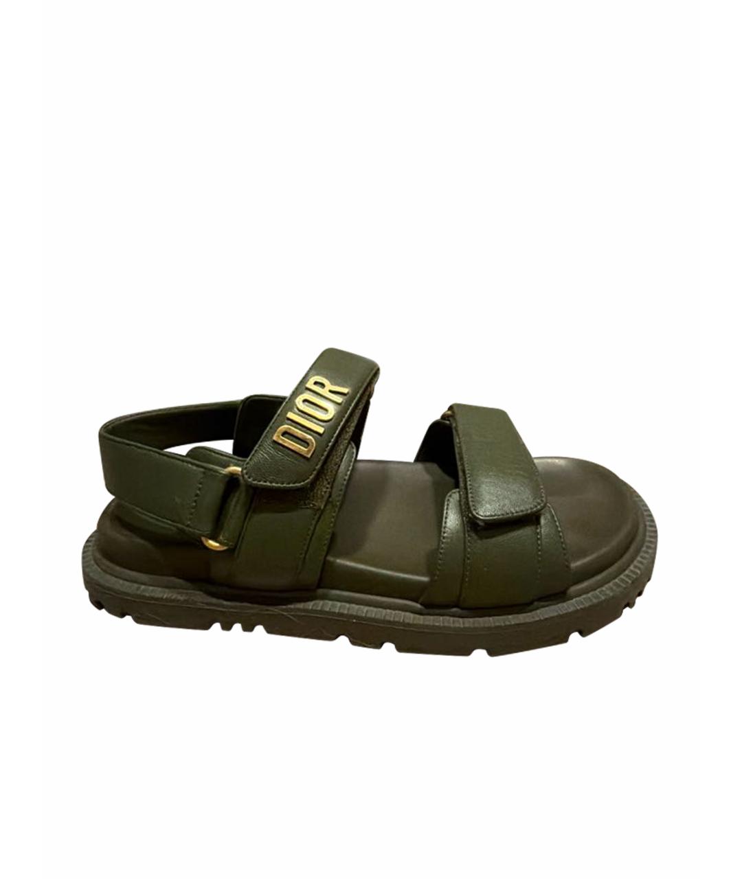 CHRISTIAN DIOR Хаки кожаные босоножки, фото 1