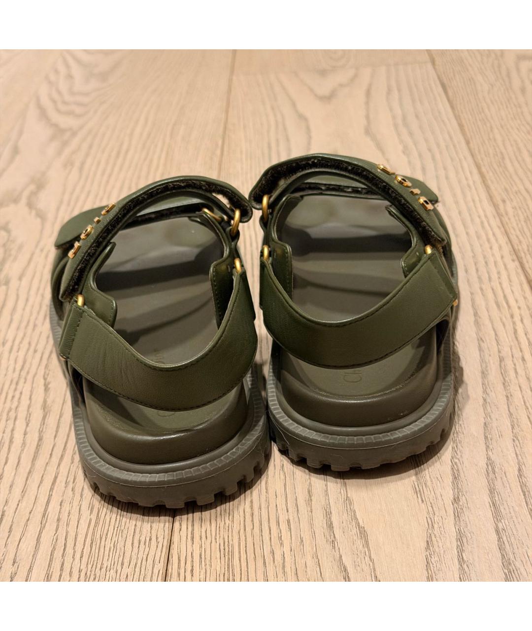 CHRISTIAN DIOR Хаки кожаные босоножки, фото 4