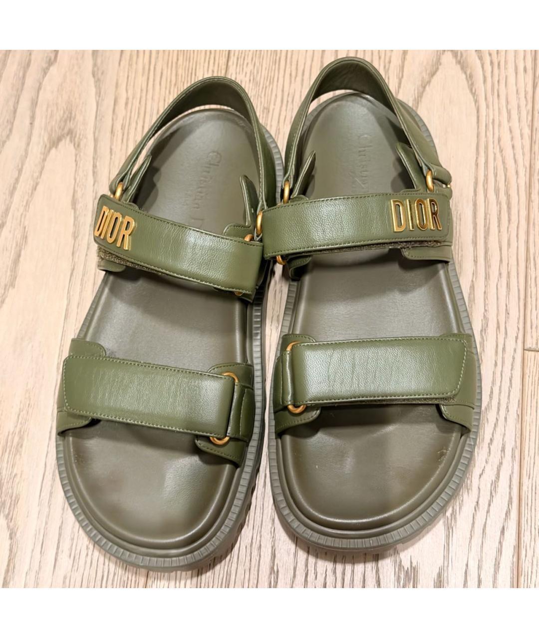 CHRISTIAN DIOR Хаки кожаные босоножки, фото 2