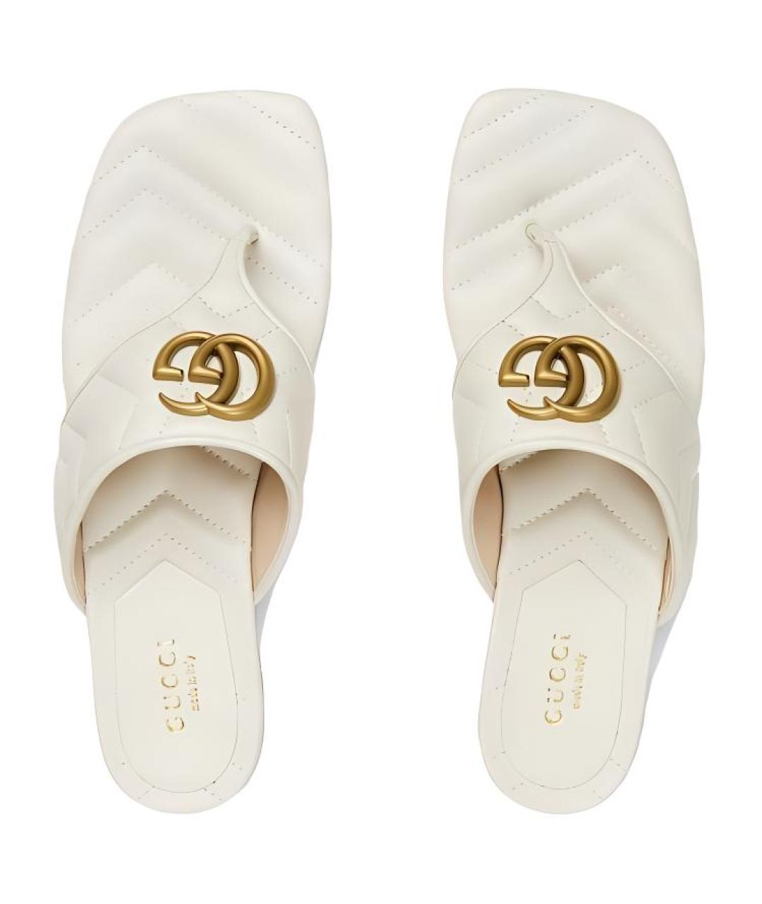 GUCCI Белые кожаные шлепанцы, фото 4