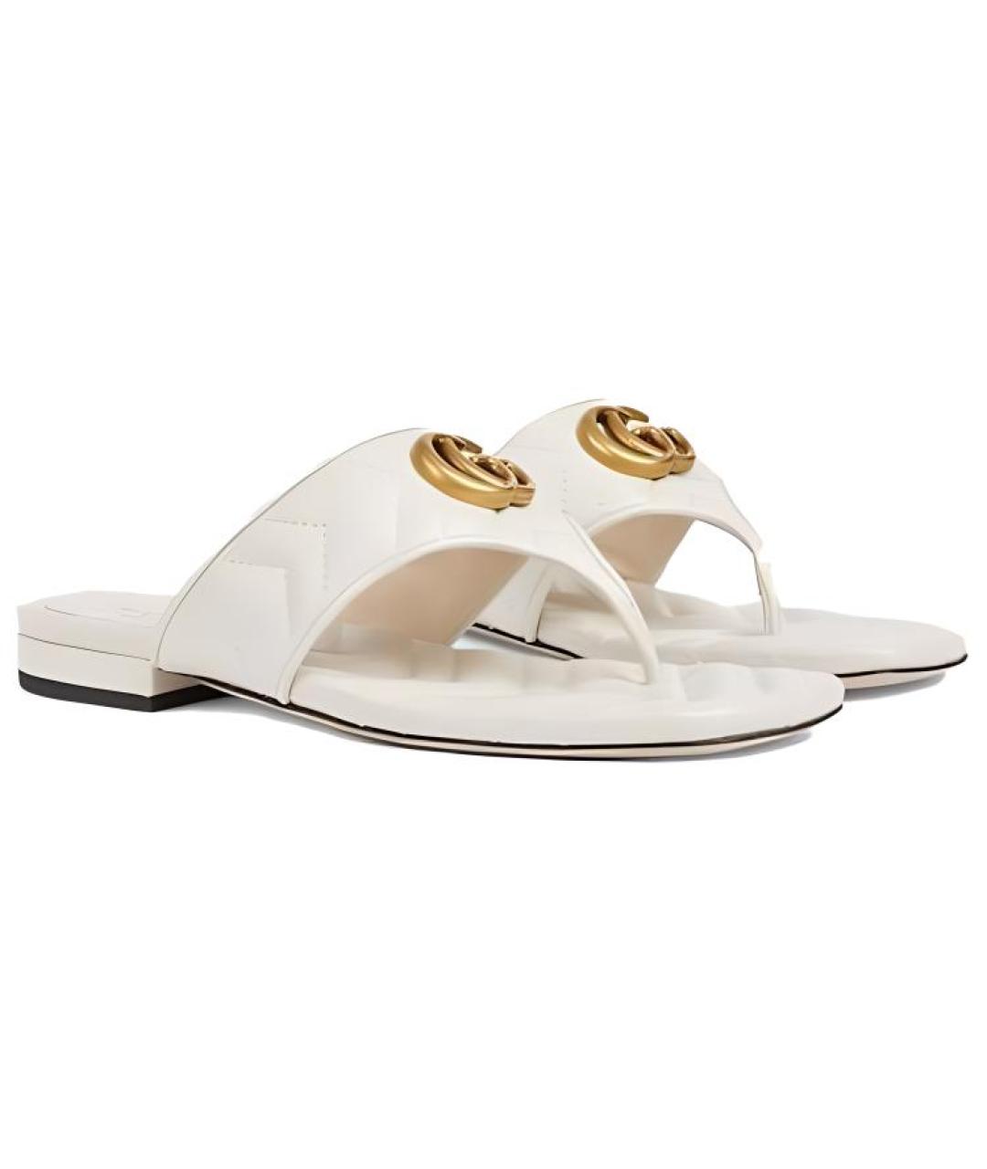 GUCCI Белые кожаные шлепанцы, фото 3