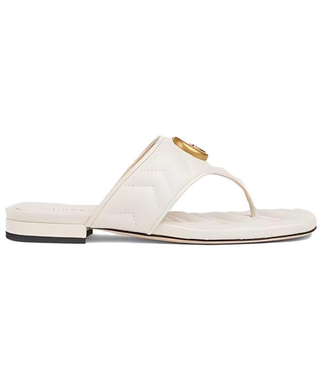 GUCCI Белые кожаные шлепанцы, фото 1