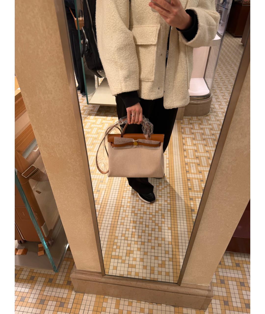 HERMES Бежевая тканевая сумка через плечо, фото 6