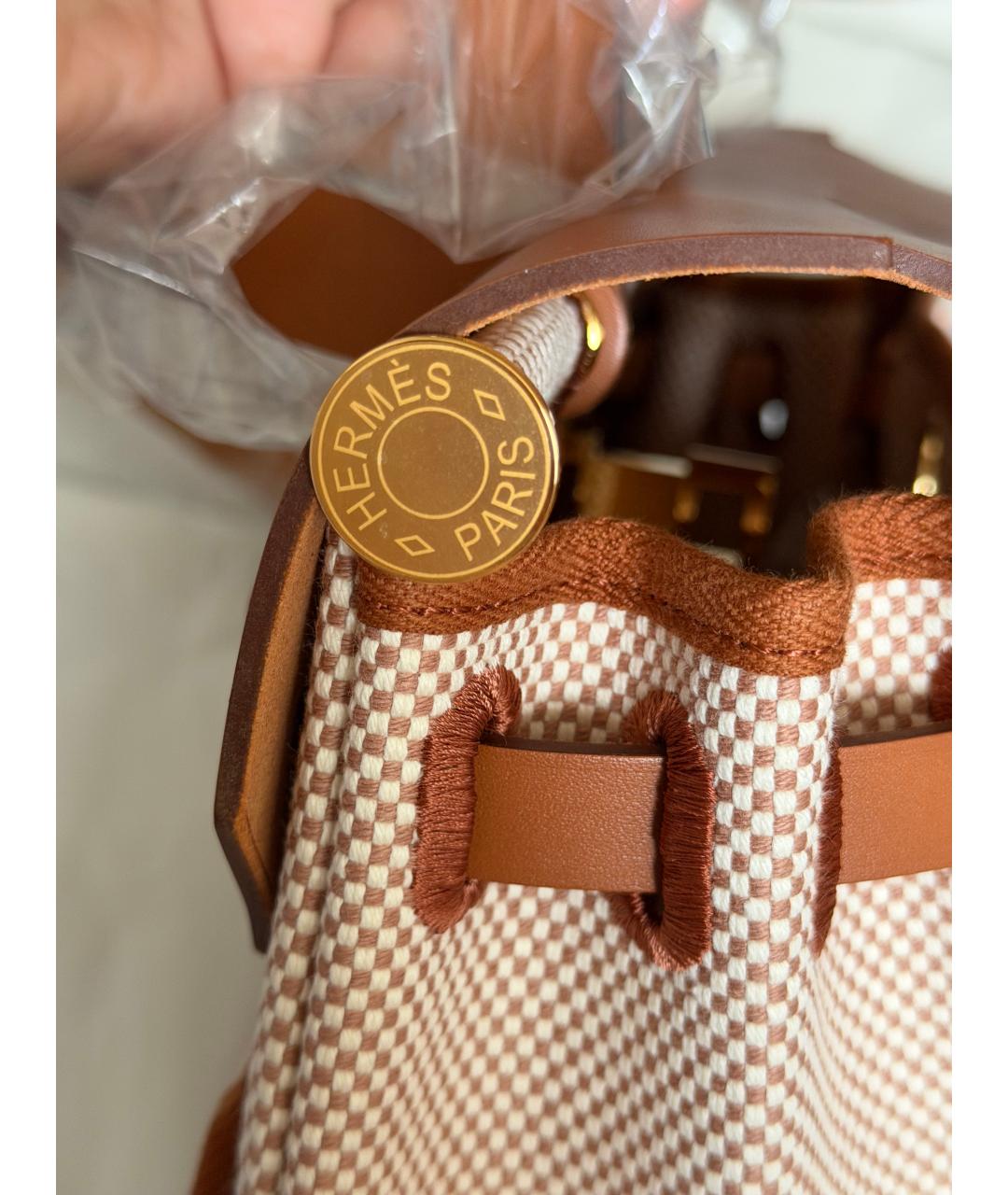 HERMES Бежевая тканевая сумка через плечо, фото 2