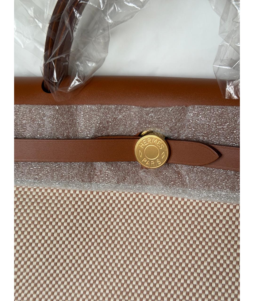 HERMES Бежевая тканевая сумка через плечо, фото 4