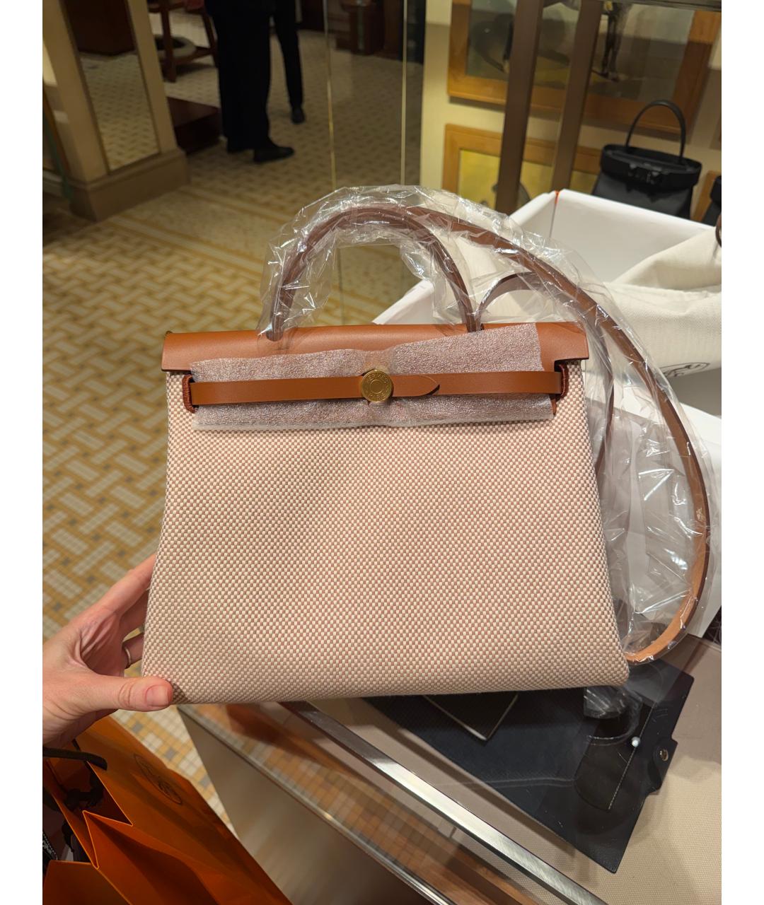 HERMES Бежевая тканевая сумка через плечо, фото 10