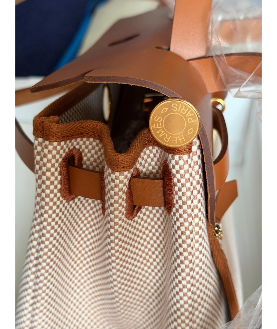 HERMES Бежевая тканевая сумка через плечо, фото 5