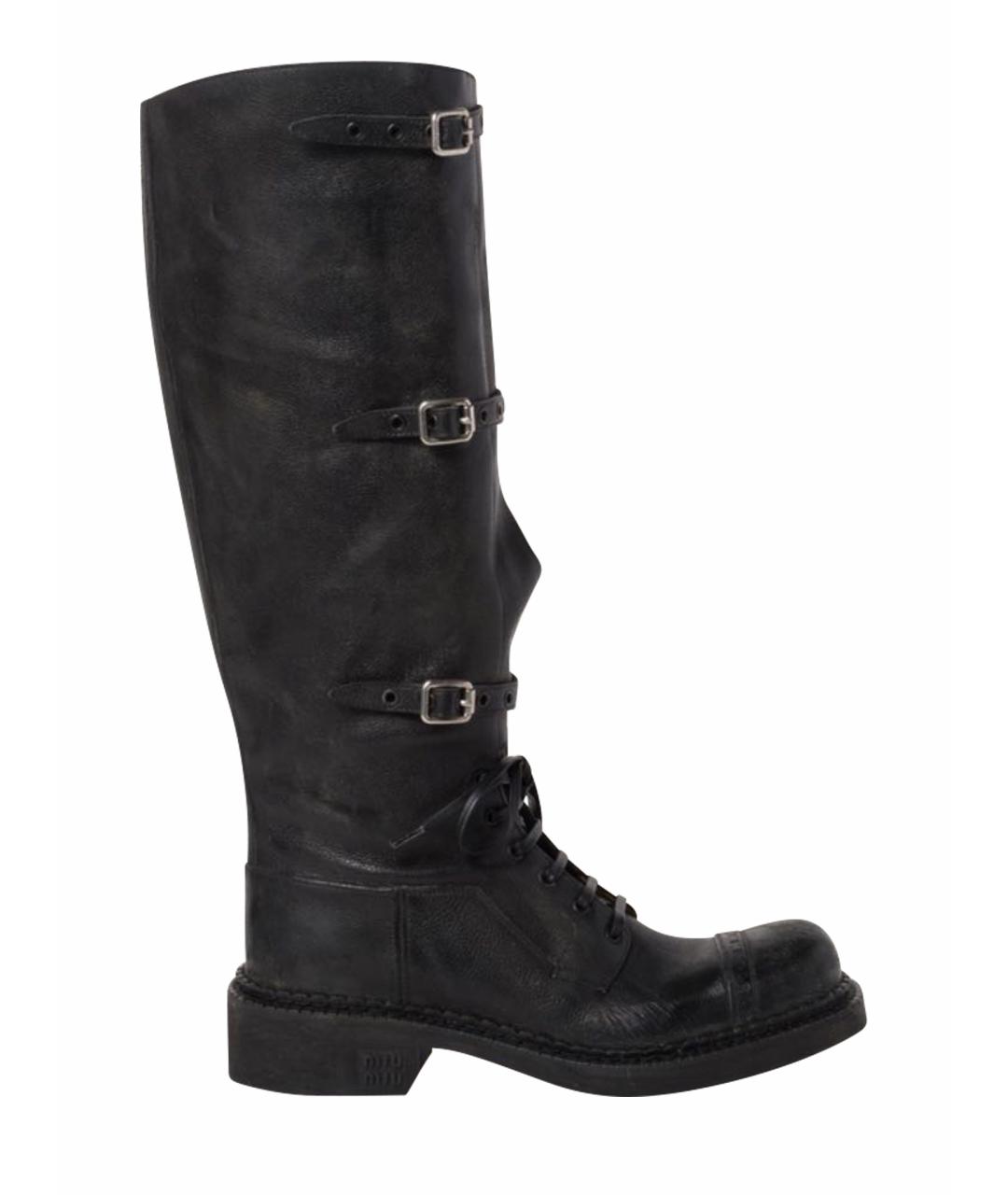 MIU MIU Антрацитовые кожаные ботинки, фото 1