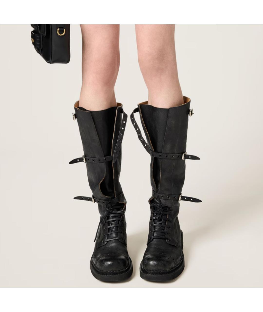 MIU MIU Антрацитовые кожаные ботинки, фото 2