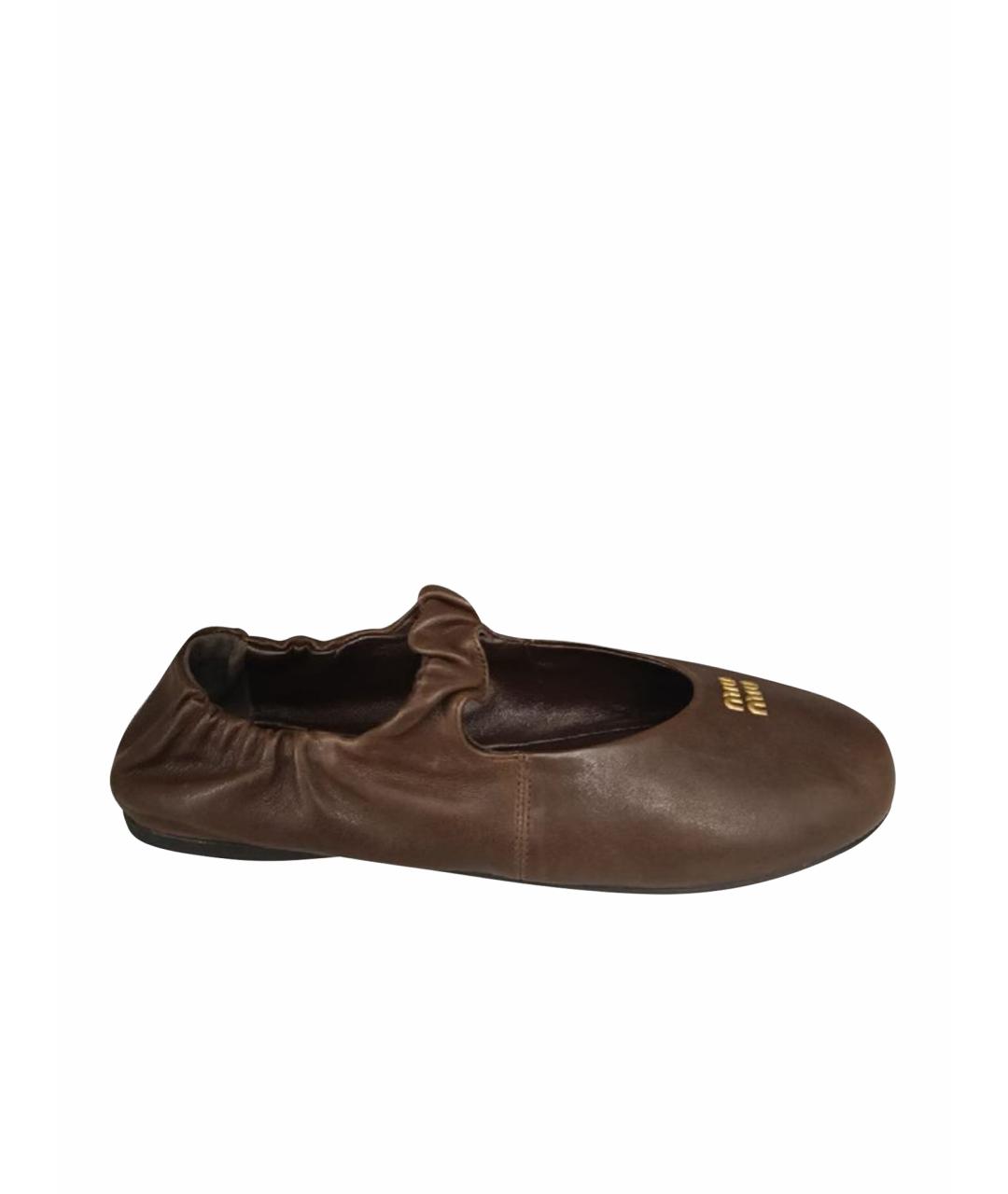 MIU MIU Коричневые кожаные балетки, фото 1