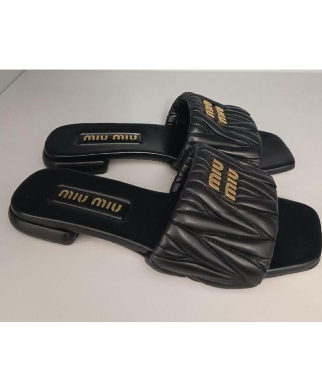 MIU MIU Черные кожаные шлепанцы, фото 5