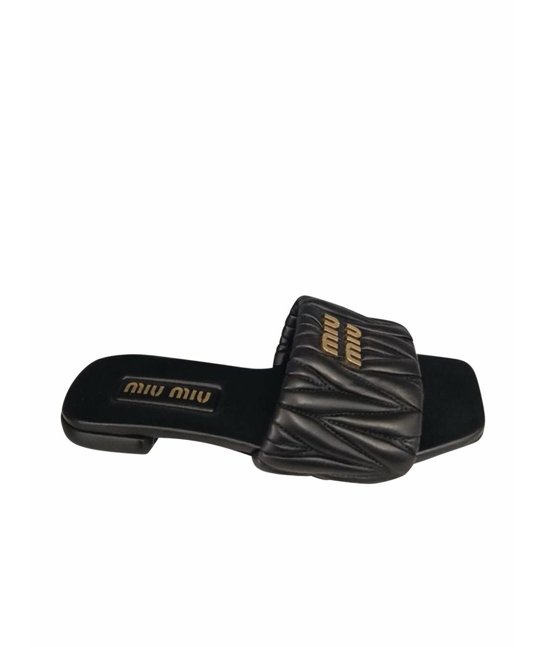 MIU MIU Черные кожаные шлепанцы, фото 1