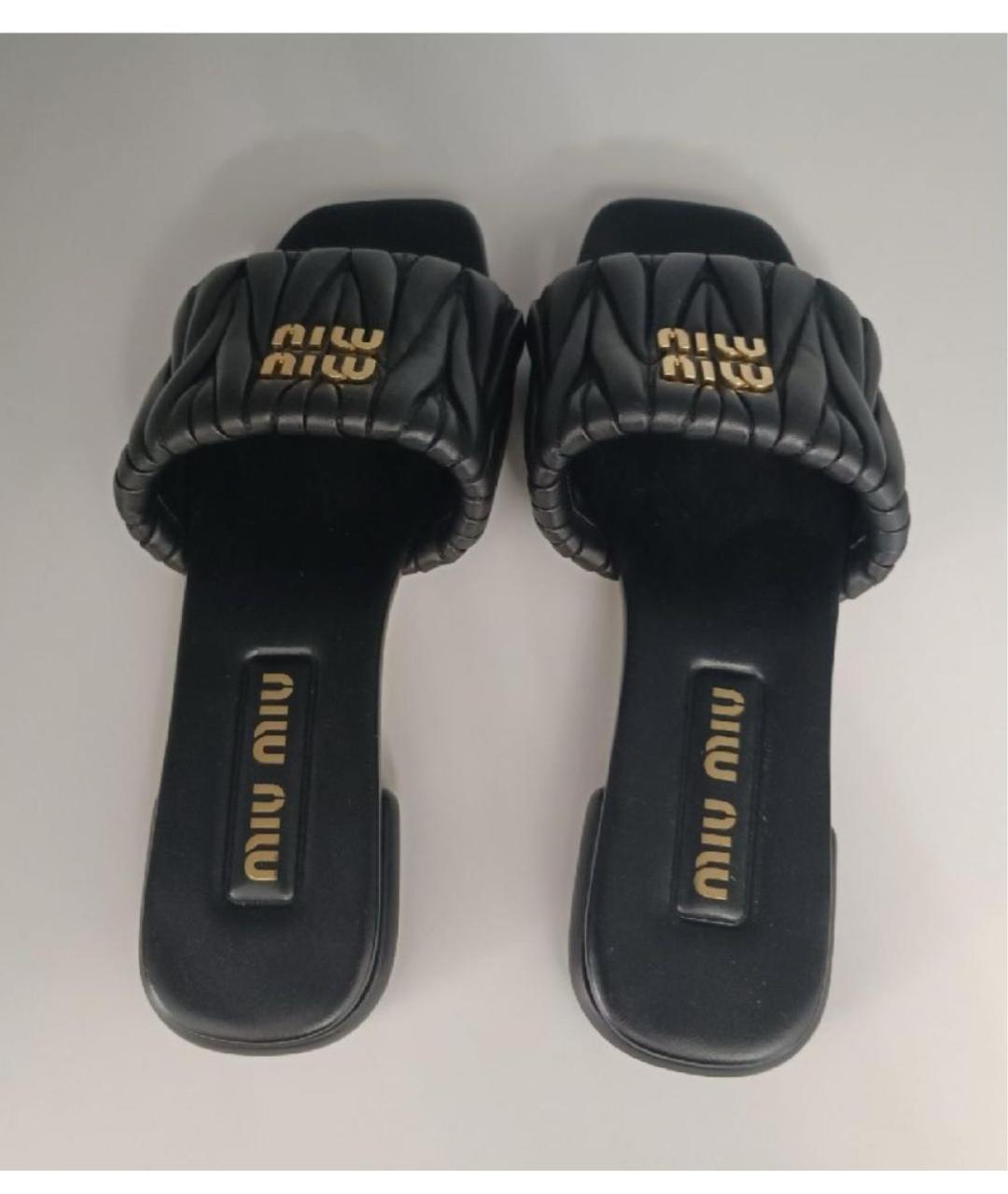 MIU MIU Черные кожаные шлепанцы, фото 3