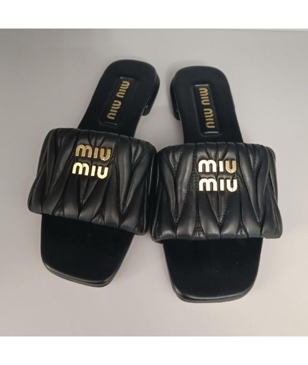 MIU MIU Черные кожаные шлепанцы, фото 2