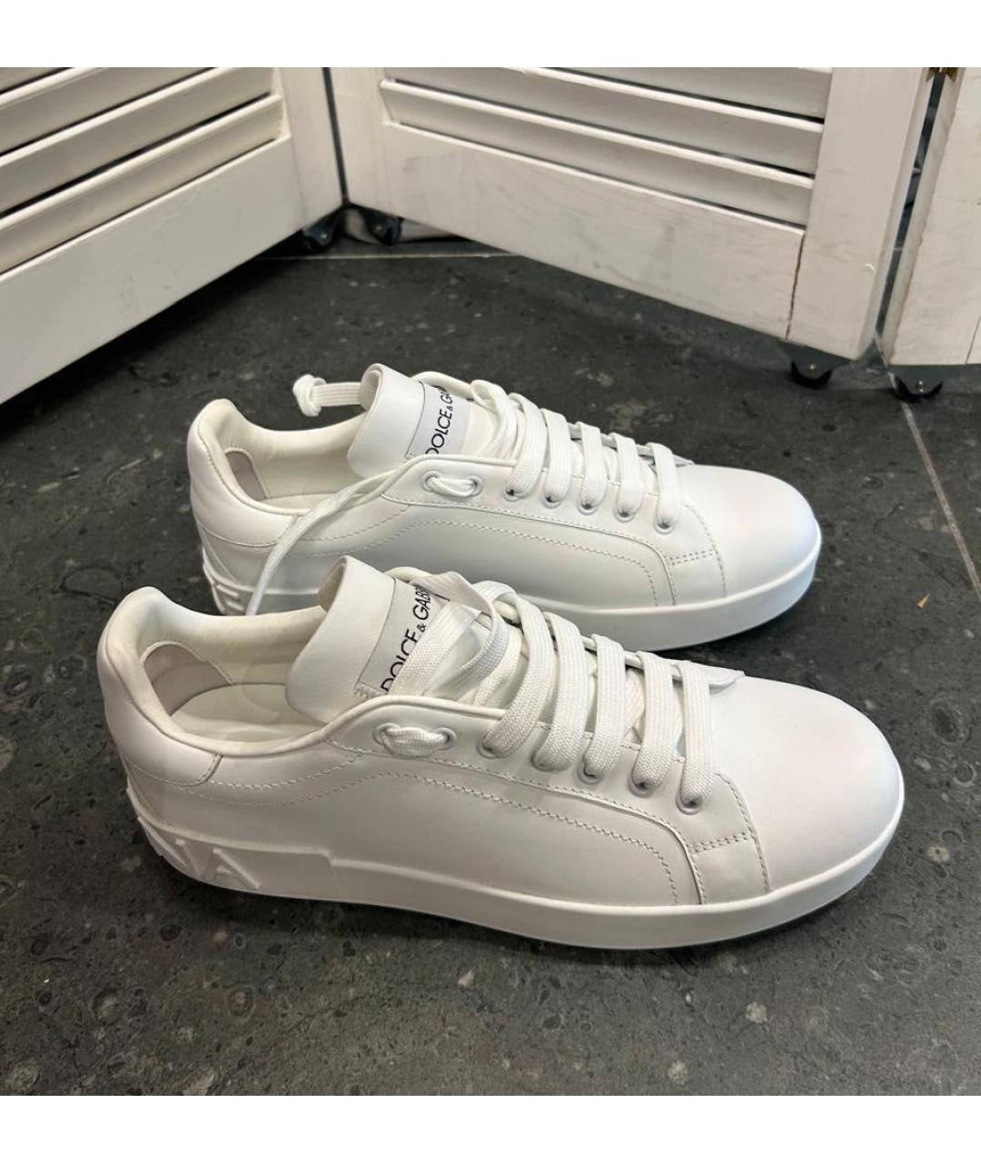 DOLCE&GABBANA Белые кожаные низкие кроссовки / кеды, фото 9