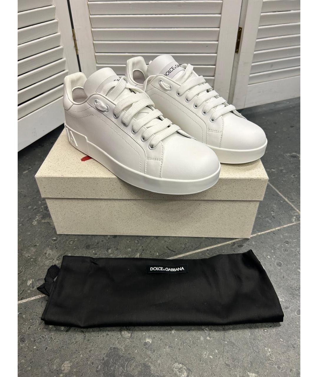 DOLCE&GABBANA Белые кожаные низкие кроссовки / кеды, фото 4