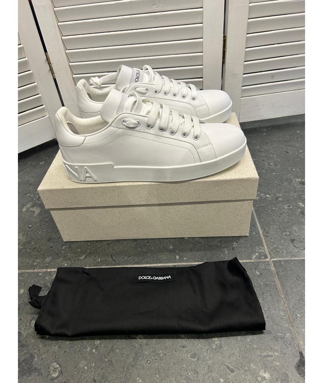 DOLCE&GABBANA Белые кожаные низкие кроссовки / кеды, фото 5
