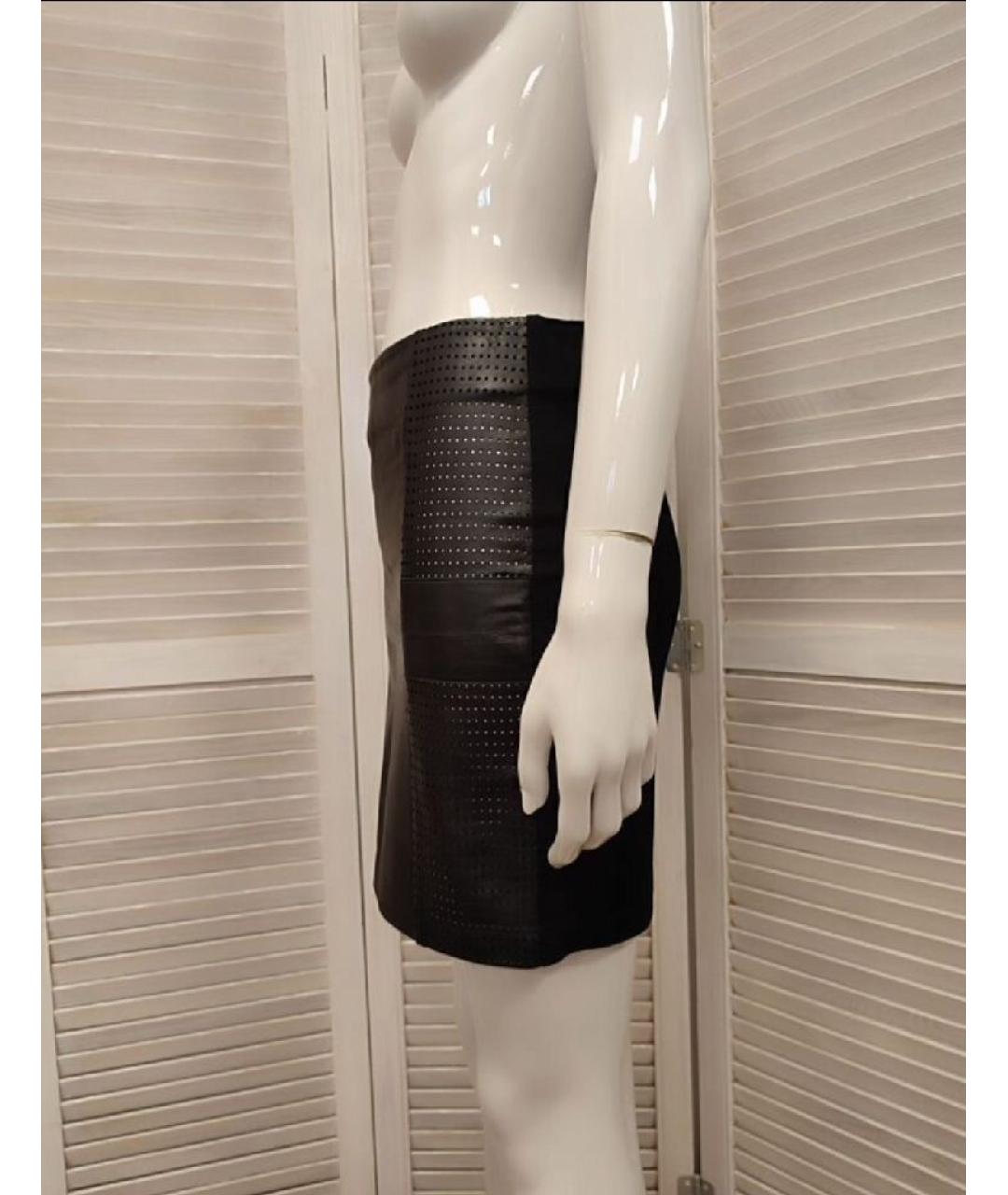 PINKO Черная кожаная юбка мини, фото 4