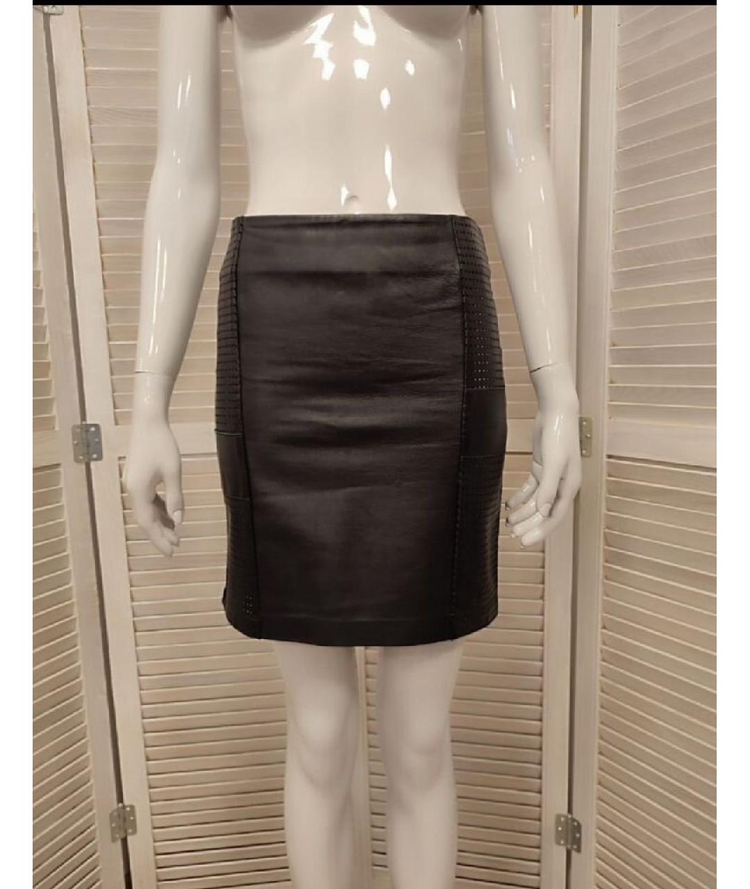 PINKO Черная кожаная юбка мини, фото 10