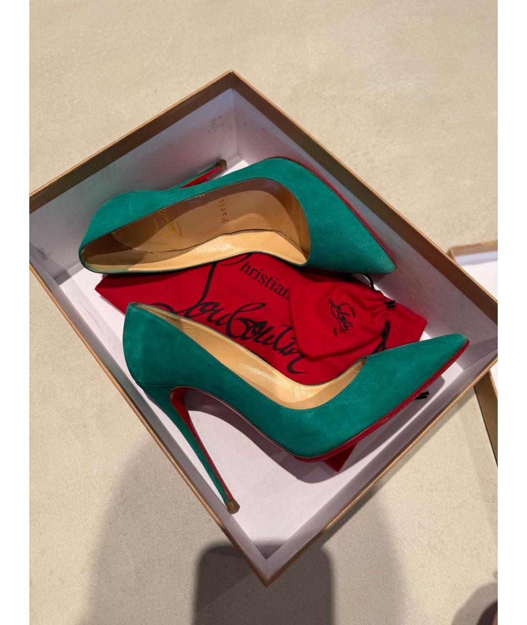 CHRISTIAN LOUBOUTIN Зеленые замшевые туфли, фото 2