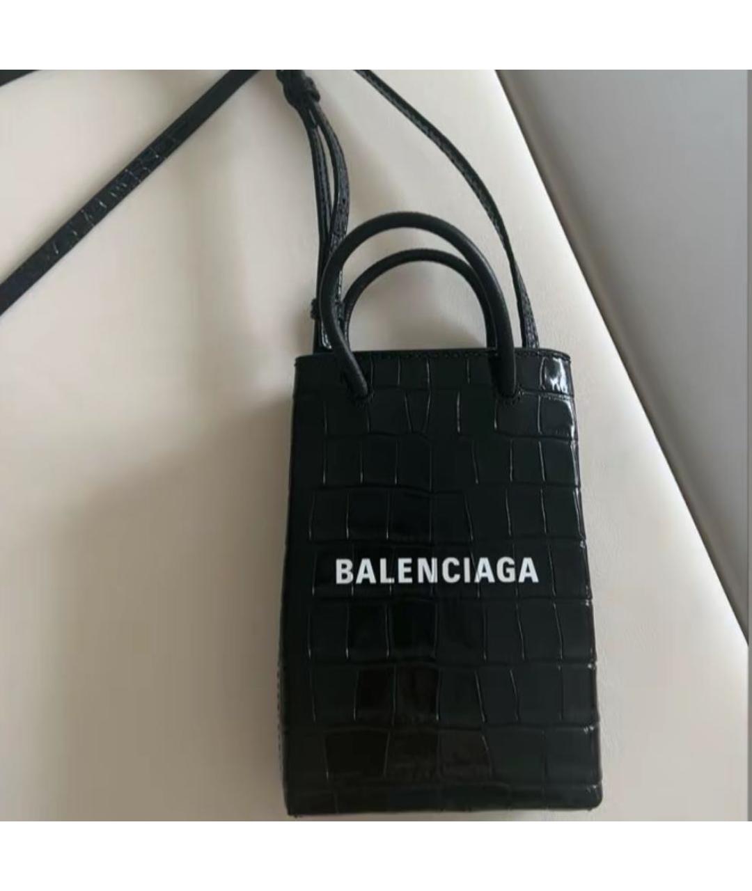BALENCIAGA Черная сумка через плечо из лакированной кожи, фото 4