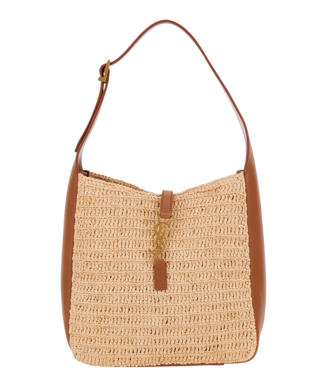 SAINT LAURENT Бежевая пелетеная сумка через плечо, фото 1