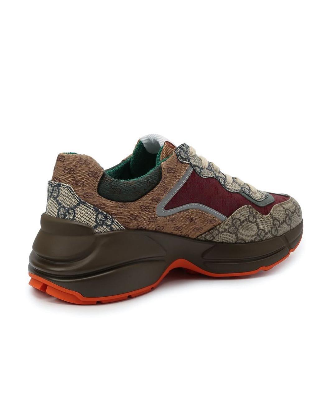 GUCCI Коричневые кожаные низкие кроссовки / кеды, фото 2