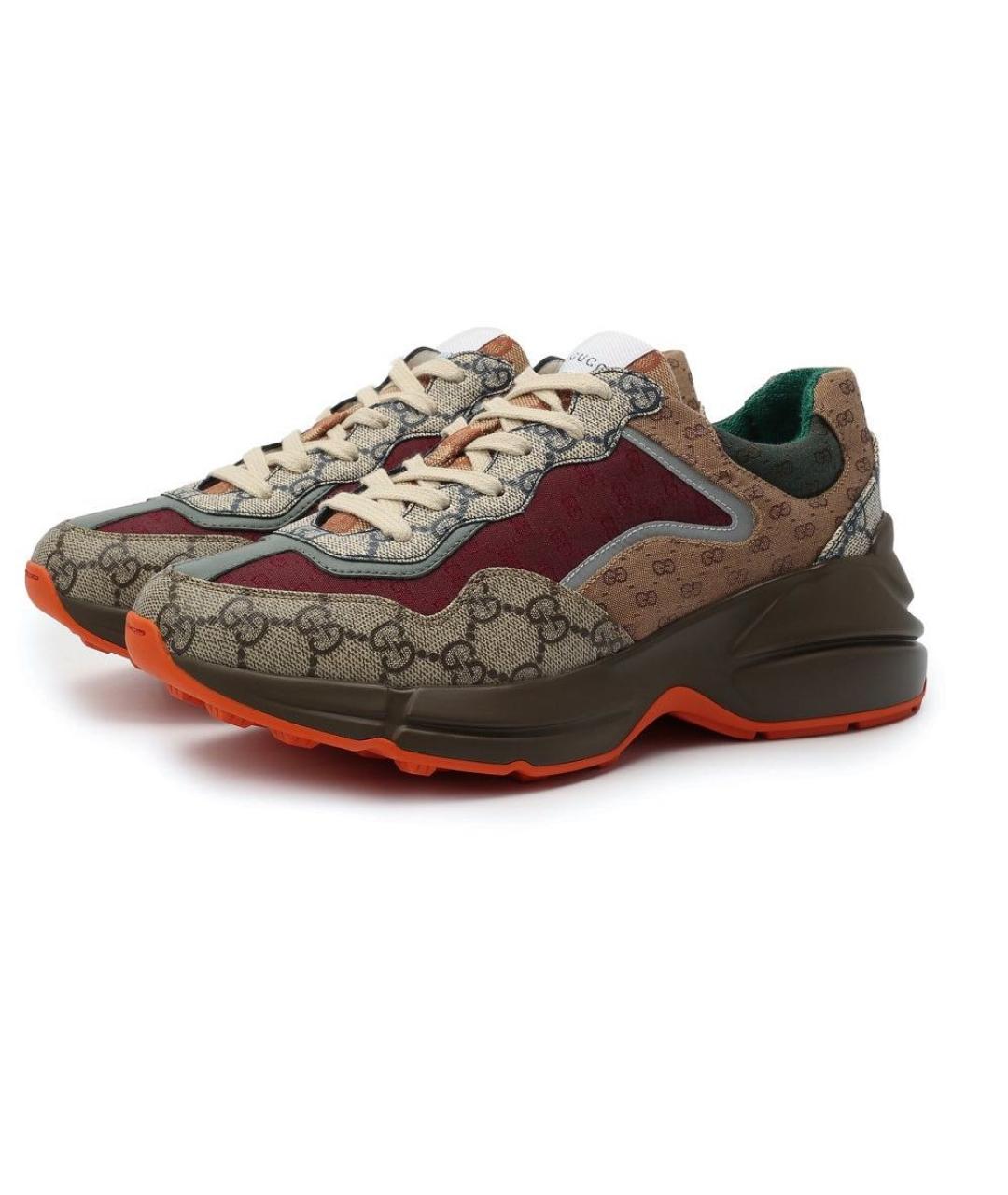 GUCCI Коричневые кожаные низкие кроссовки / кеды, фото 4