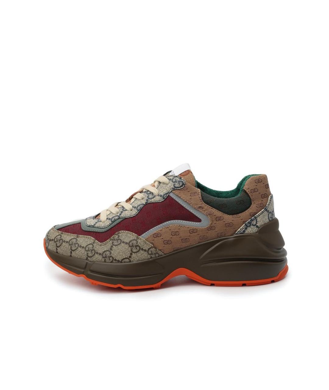 GUCCI Коричневые кожаные низкие кроссовки / кеды, фото 5