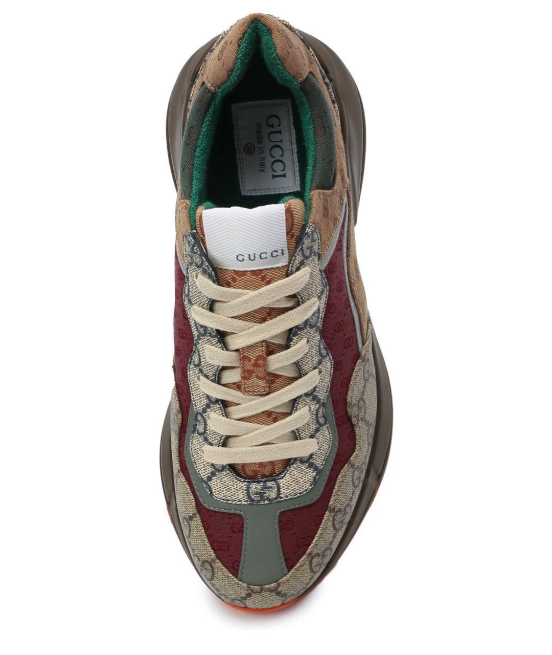 GUCCI Коричневые кожаные низкие кроссовки / кеды, фото 3