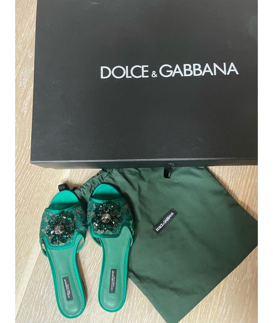 DOLCE&GABBANA Зеленые текстильные шлепанцы, фото 6