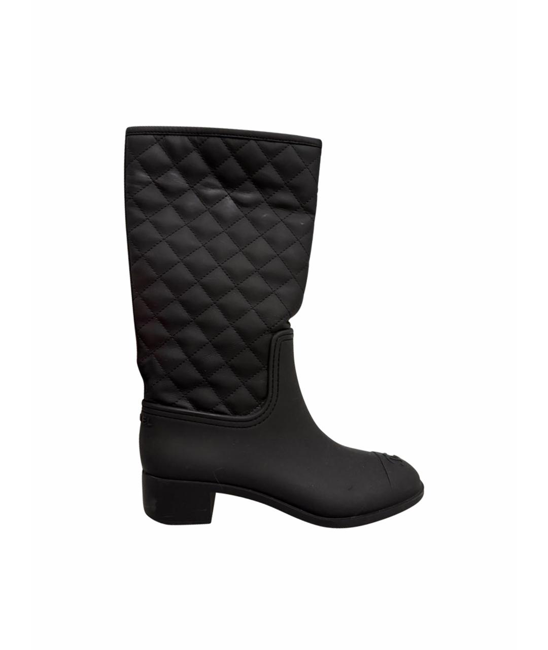 CHANEL Черные резиновые сапоги, фото 1