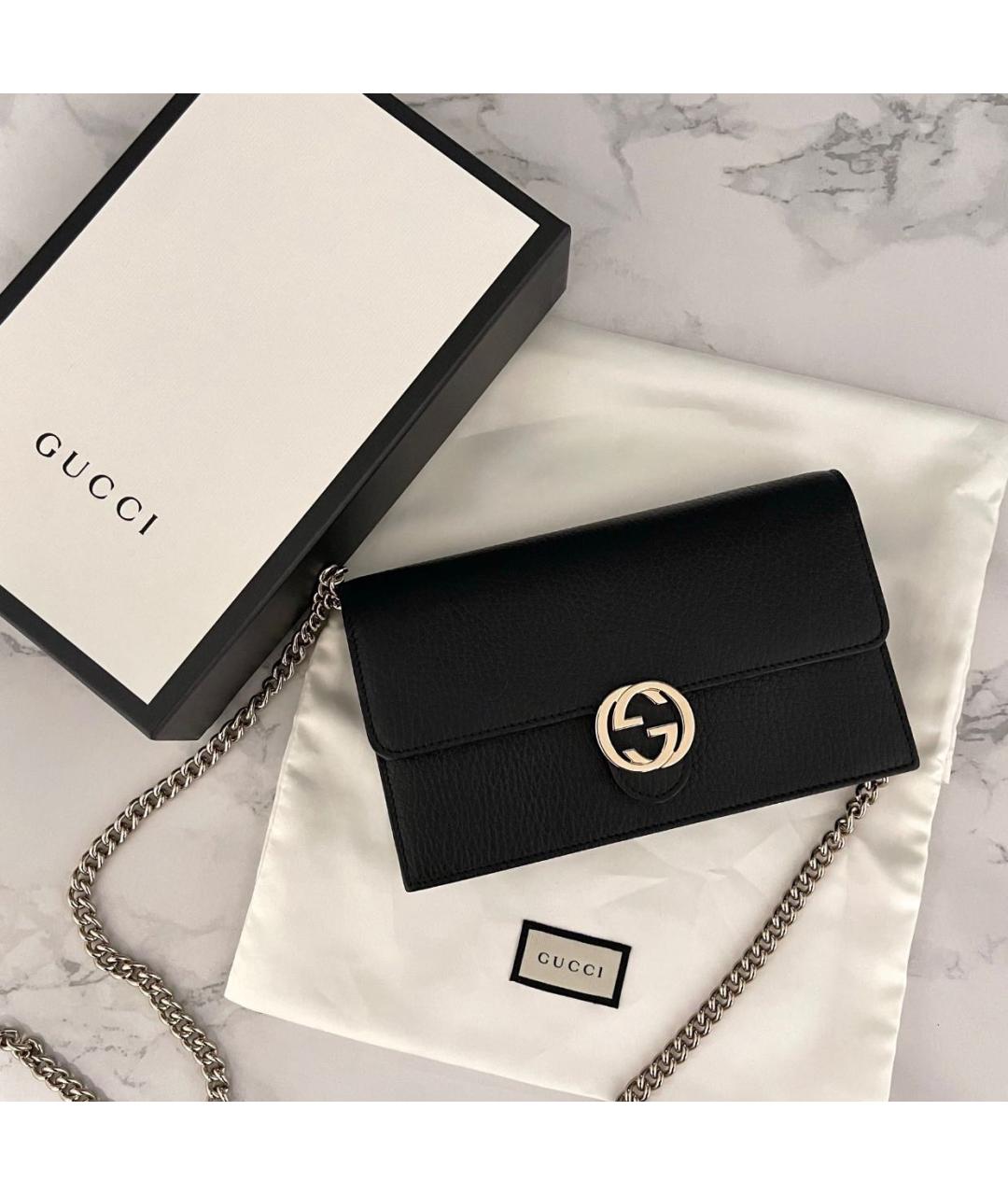 GUCCI Черная кожаная сумка через плечо, фото 5