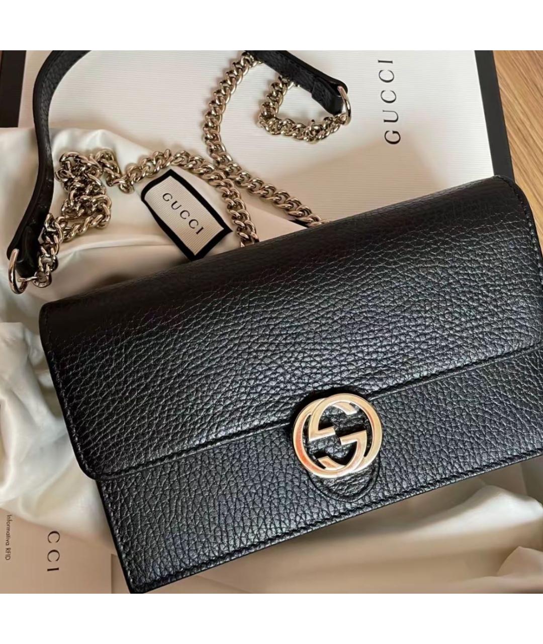 GUCCI Черная кожаная сумка через плечо, фото 6