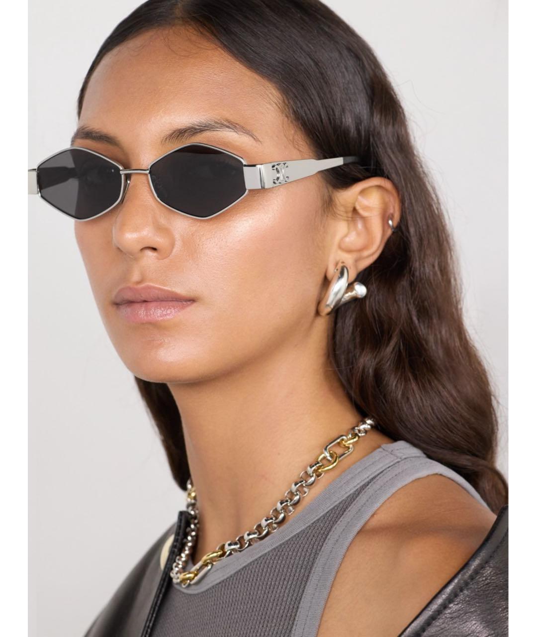 CELINE Серебряные металлические солнцезащитные очки, фото 8