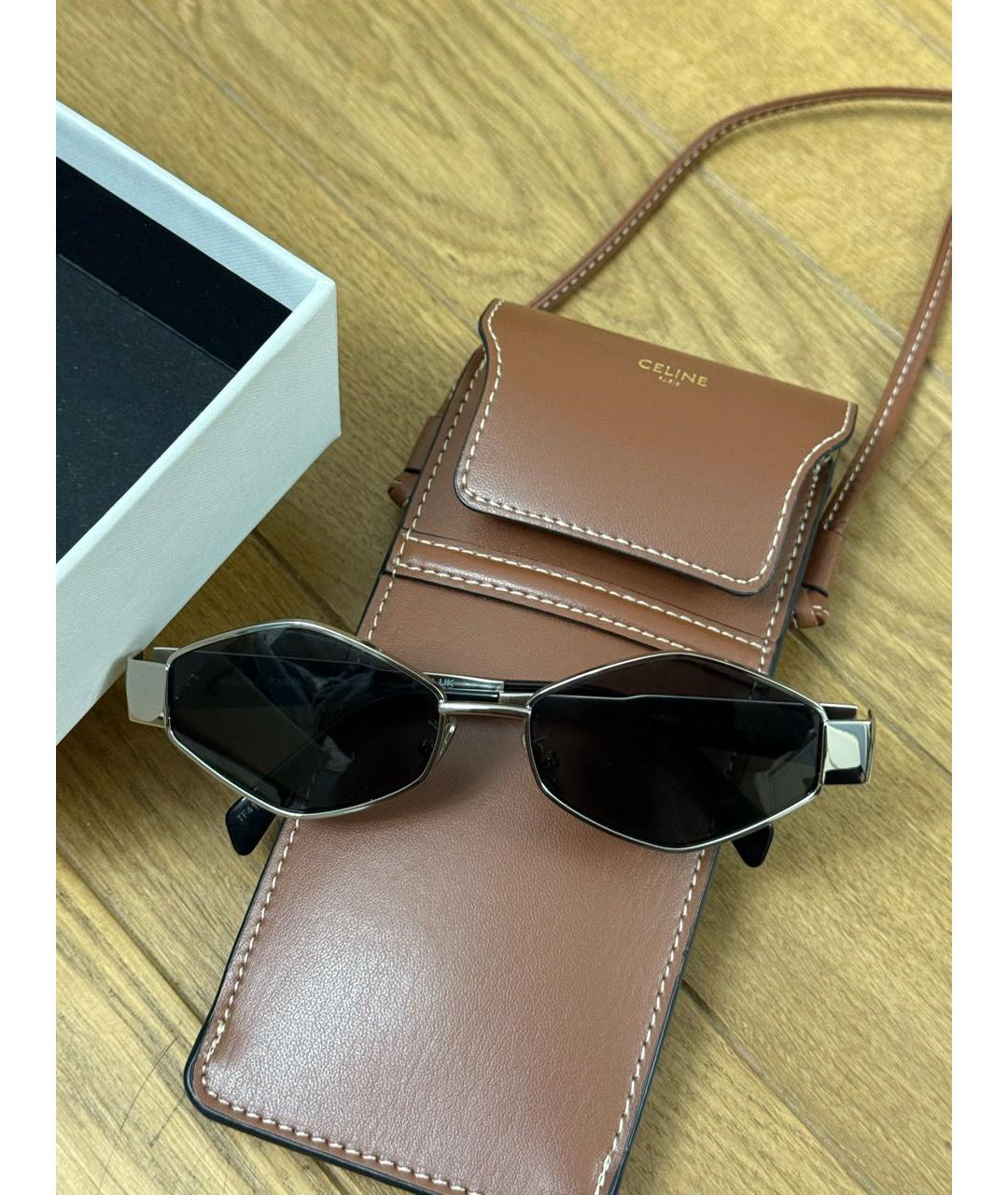 CELINE Серебряные металлические солнцезащитные очки, фото 2