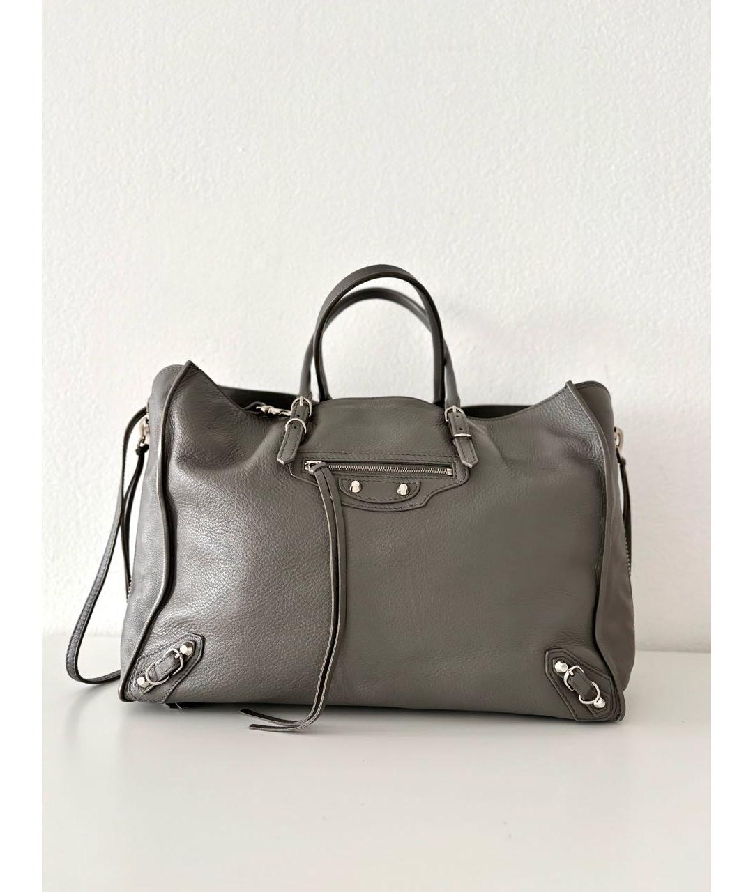 BALENCIAGA Серая кожаная сумка тоут, фото 7