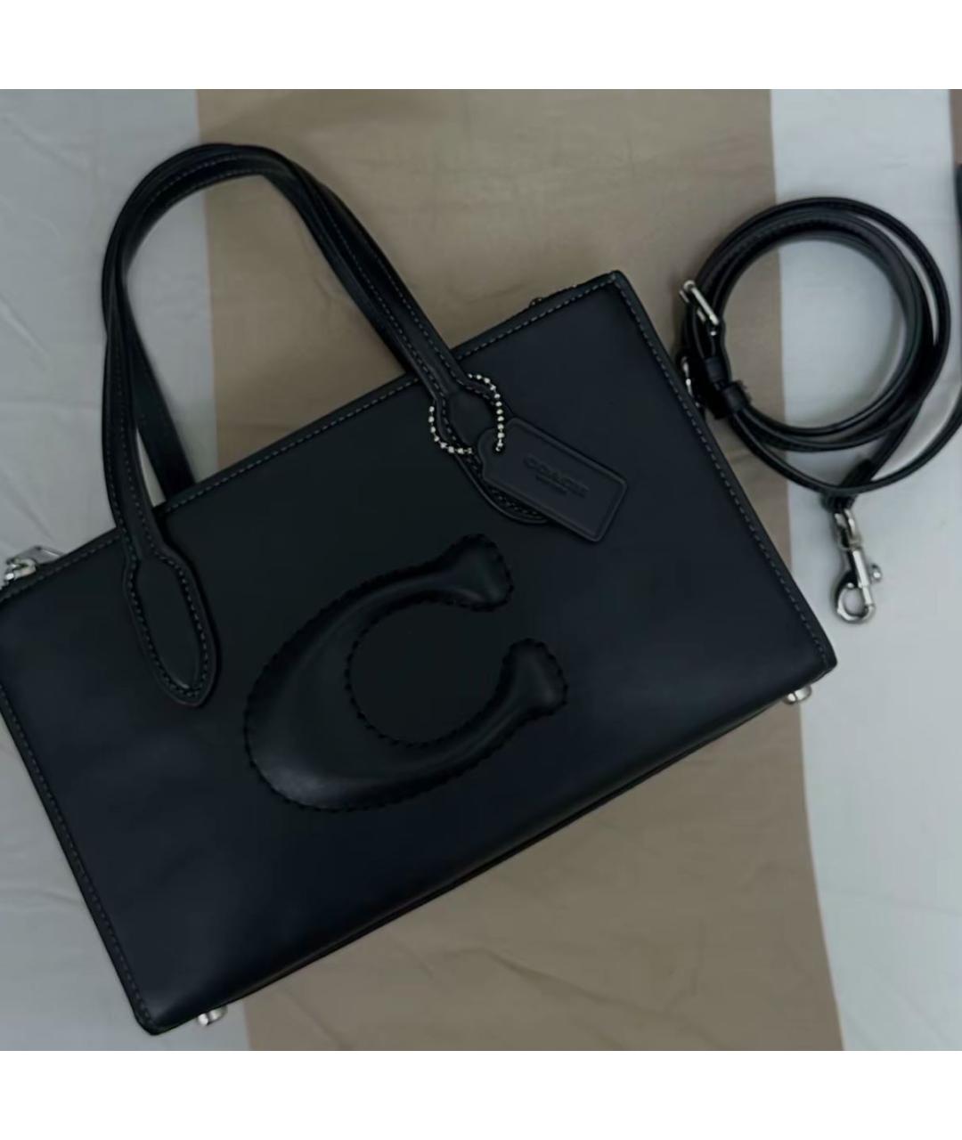 COACH Черная кожаная сумка с короткими ручками, фото 6