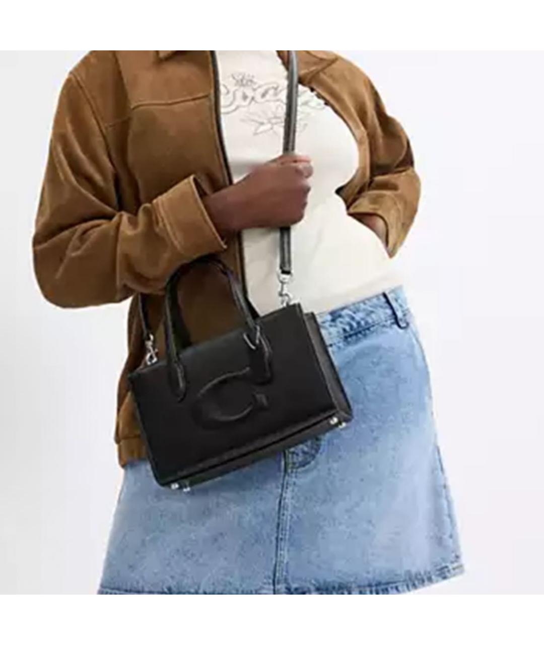 COACH Черная кожаная сумка с короткими ручками, фото 5