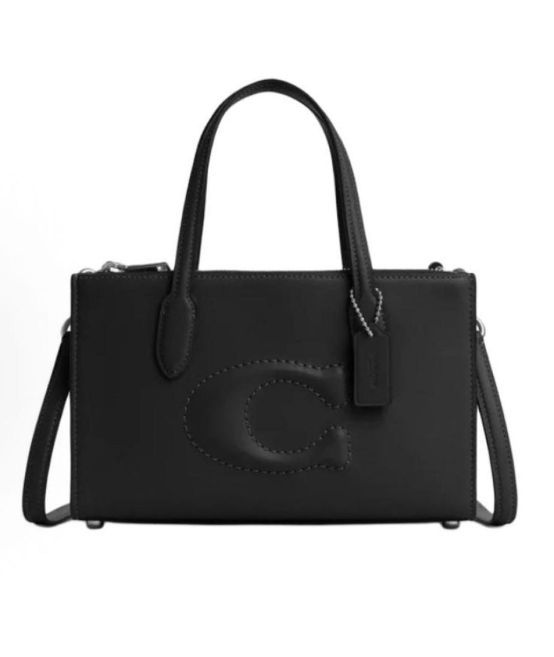 COACH Черная кожаная сумка с короткими ручками, фото 9