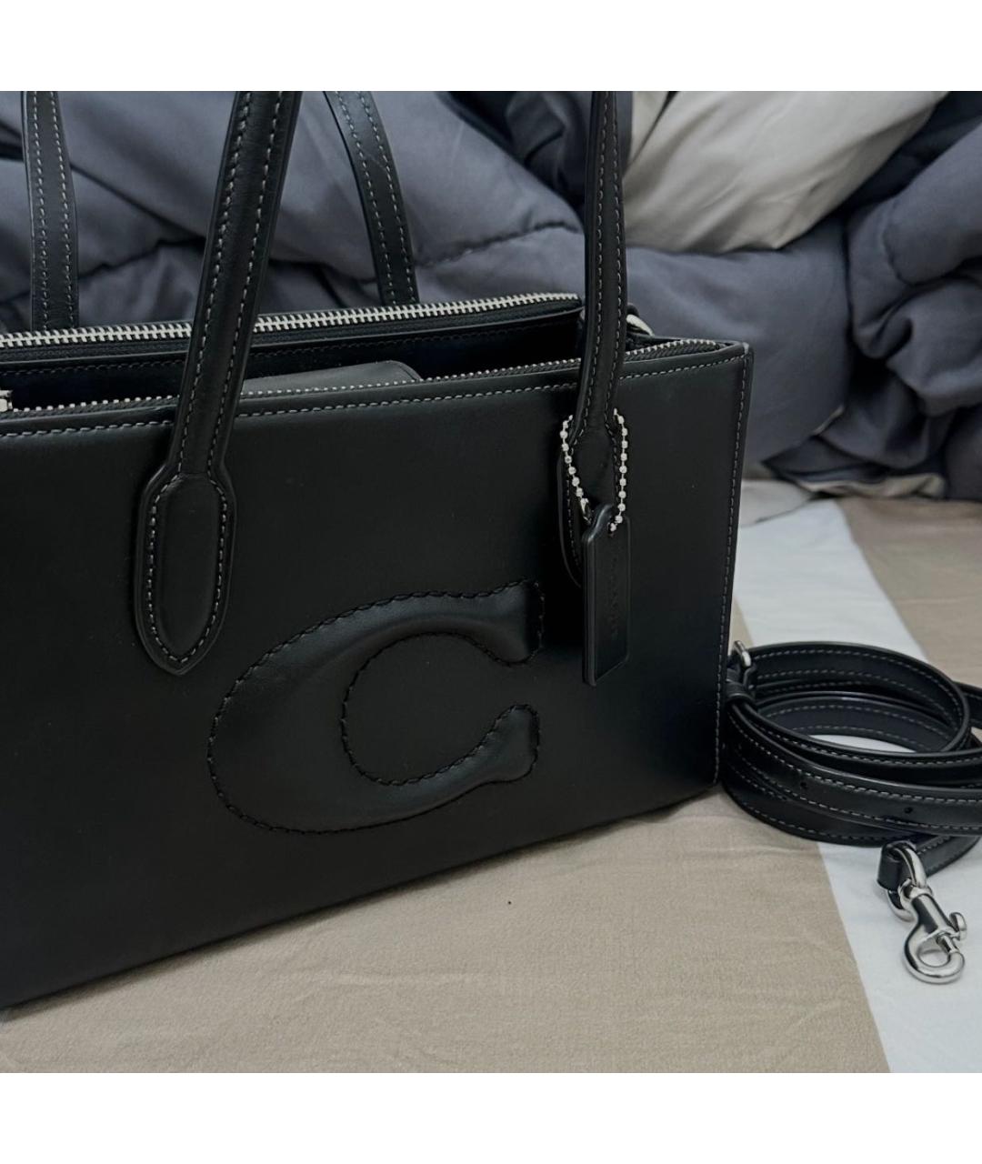 COACH Черная кожаная сумка с короткими ручками, фото 7