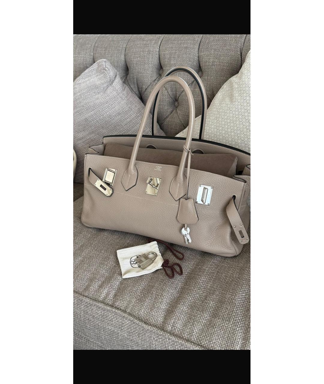 HERMES Бежевая кожаная сумка с короткими ручками, фото 2